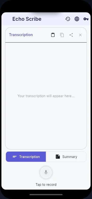 EchoScribe Android transcription view