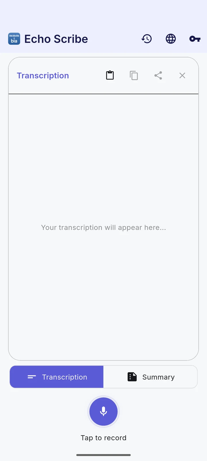 EchoScribe: Get to know EchoScribe — actual Android app screenshot