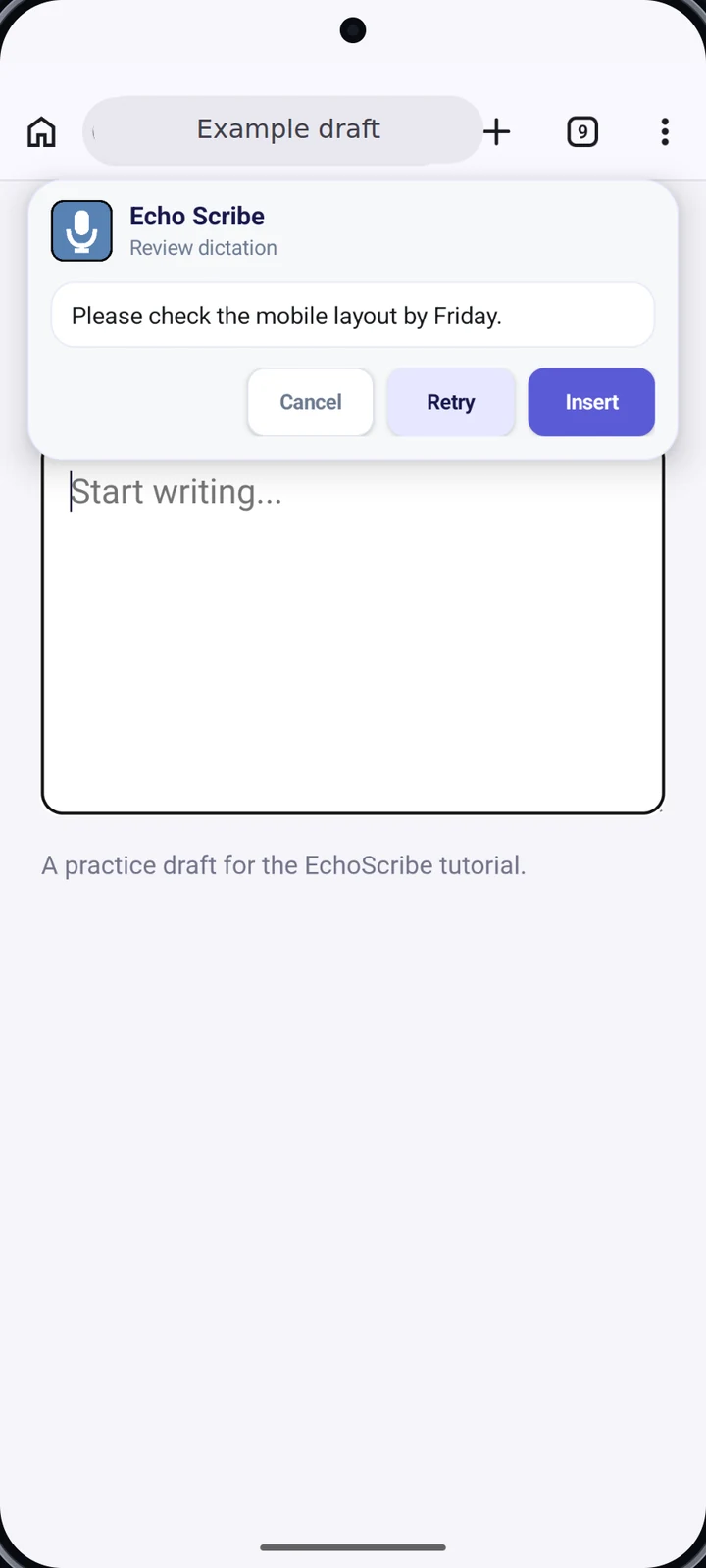 EchoScribe: Floating Dictation — actual Android app screenshot