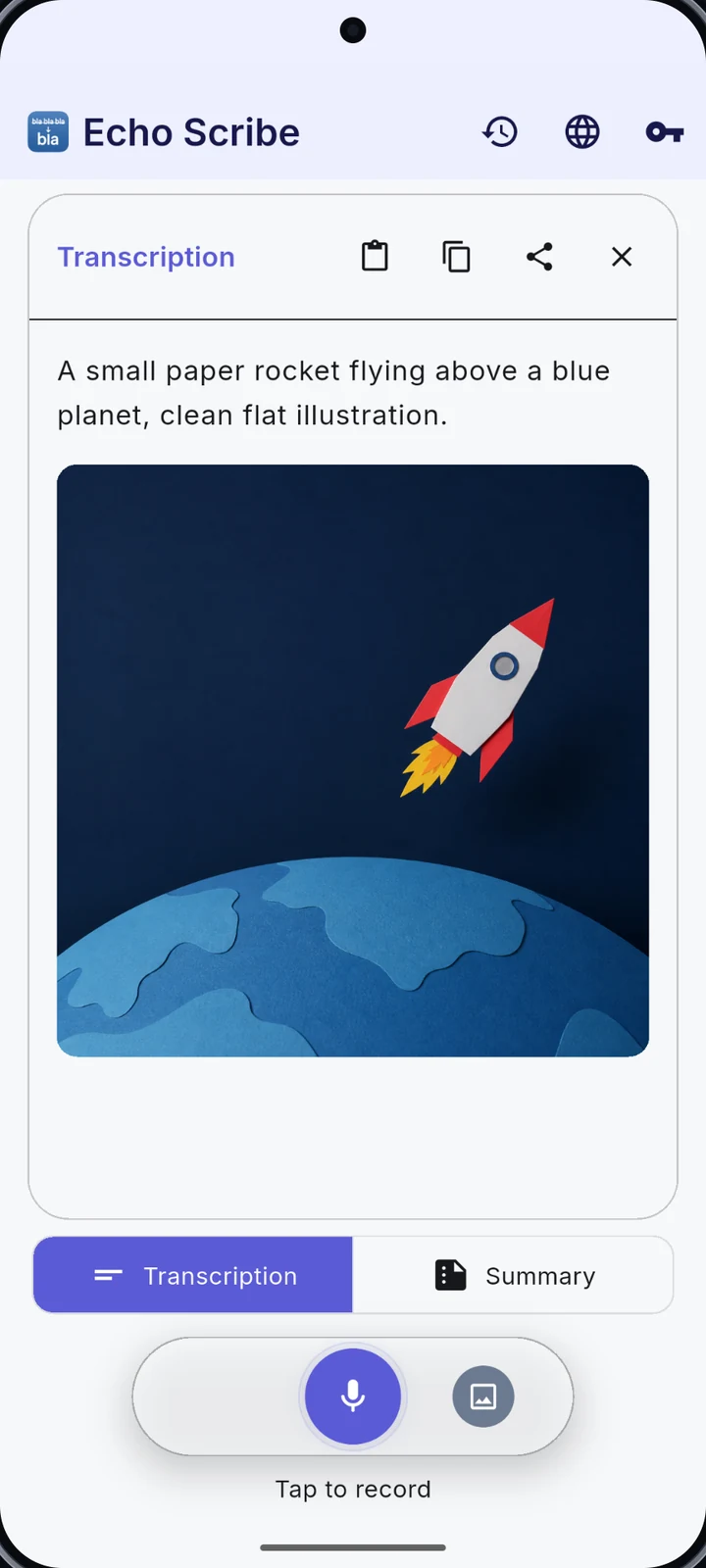 EchoScribe: Create images — actual Android app screenshot