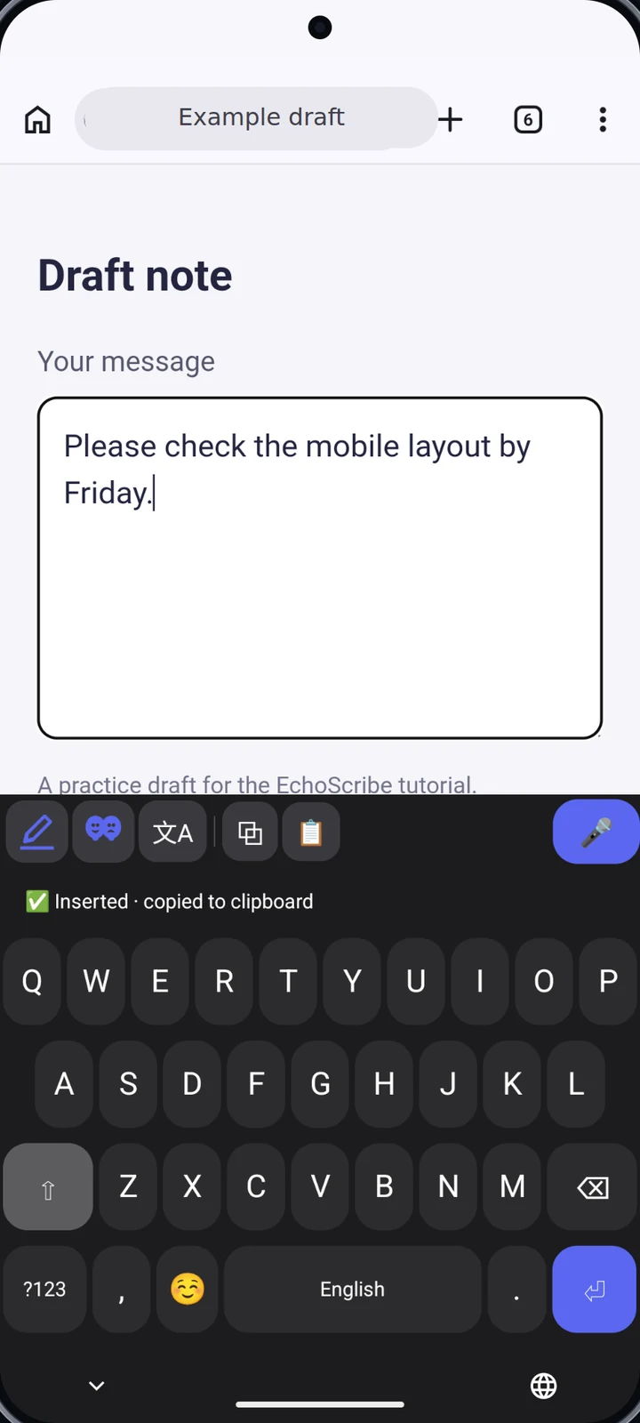 EchoScribe: The EchoScribe keyboard — actual Android app screenshot