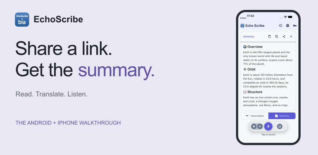 EchoScribe — Share a link. Get the summary.