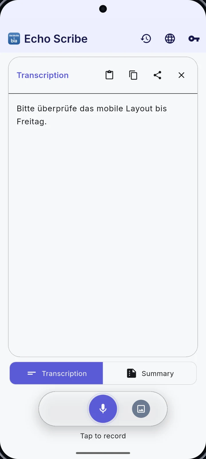 EchoScribe: Translate your text — actual Android app screenshot