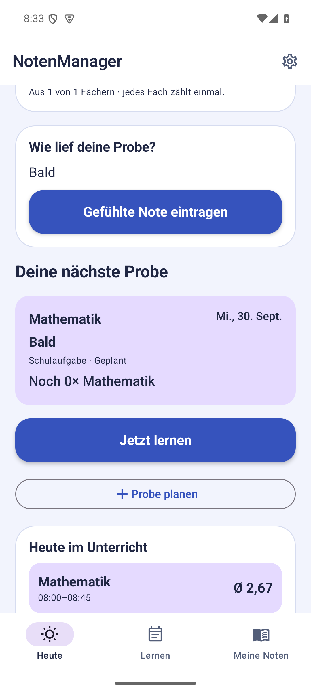 NotenManager – aktuelle Android-Aufnahme