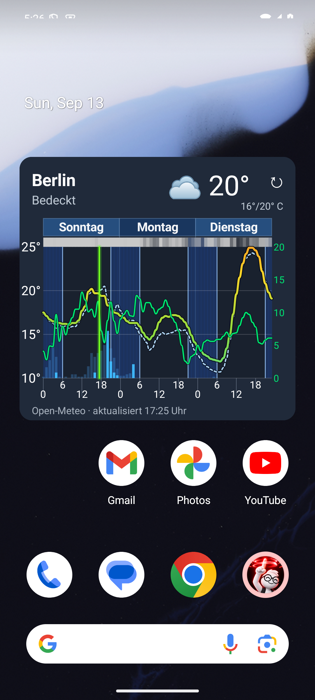 Wetterkurve – echte Android-Aufnahme