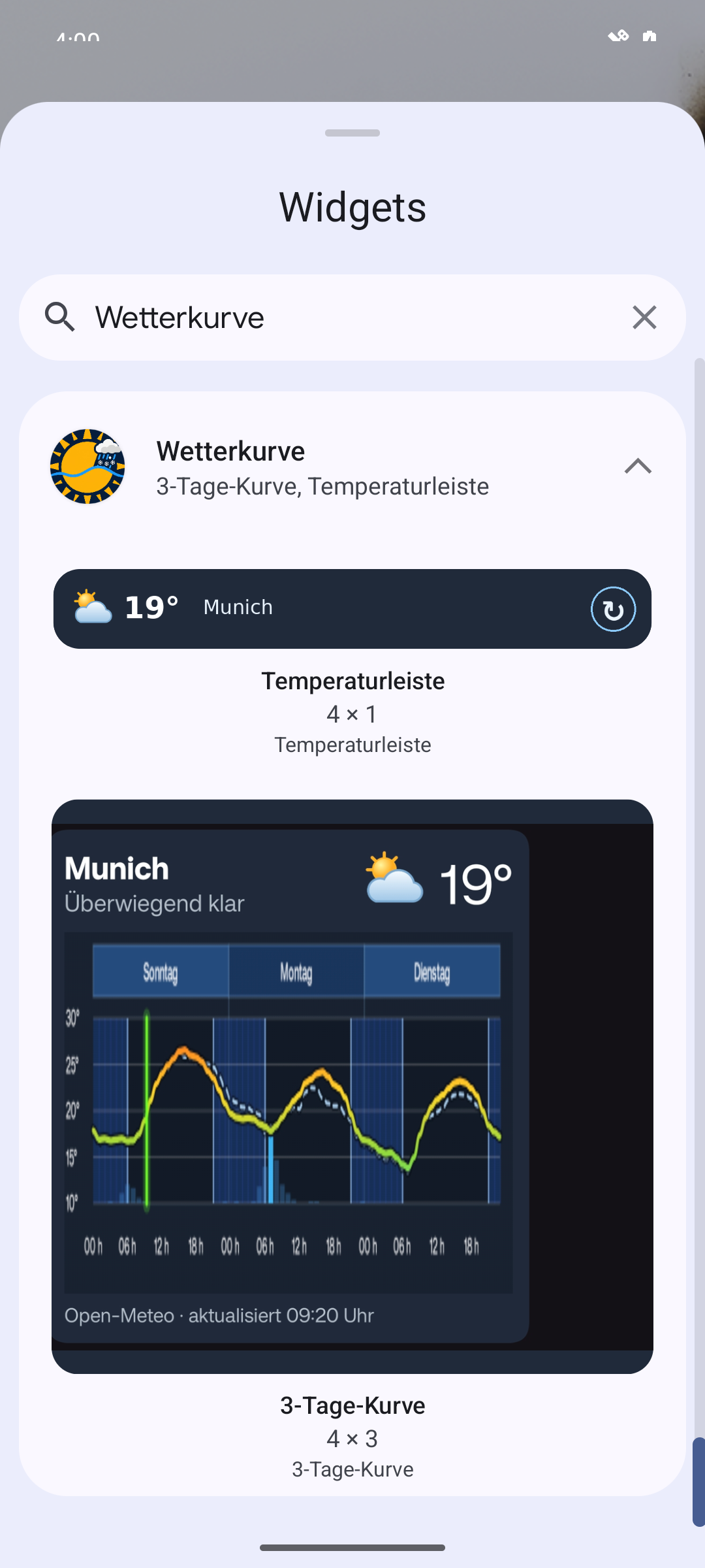 Wetterkurve – echte Android-Aufnahme